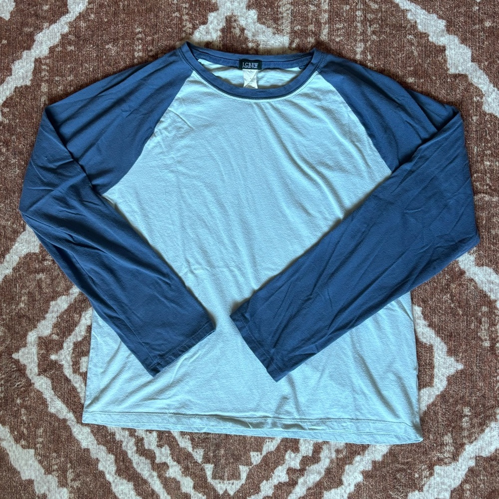 J. Crew Factory Navy and Light Blue Raglan Long Sleeve Tee